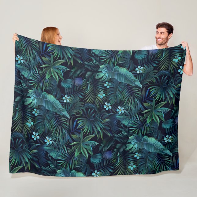 Couverture Polaire Fleurs bleues Feuilles tropicales (En situation)