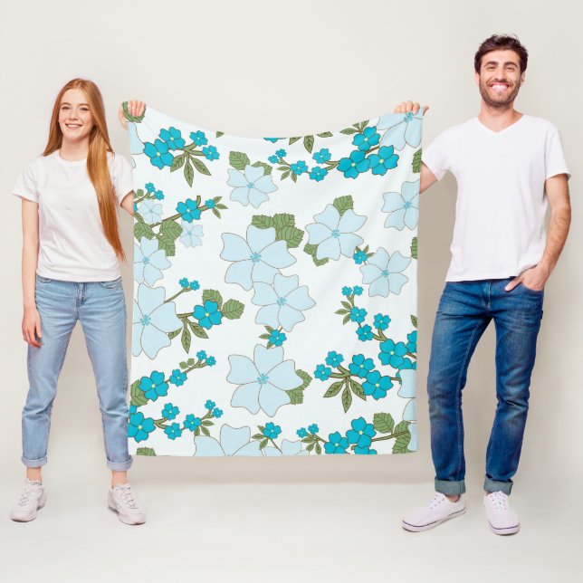 Couverture Polaire Fleurs Bleues, Motif Floral, Motif De Fleurs (En situation)