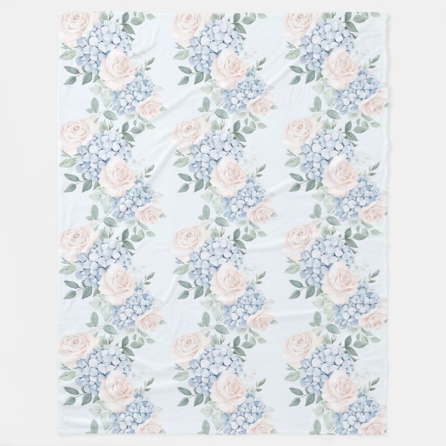Couverture Polaire Fleurs bleues roses romantiques  (Devant)