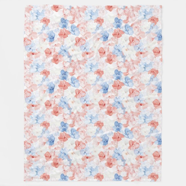 Couverture Polaire Fleurs Bleues Rouges Anniversaire (Devant)