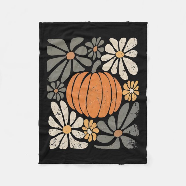 Couverture Polaire Fleurs Boho Citrouilles Rétro Automne Thanksgivin (Devant)