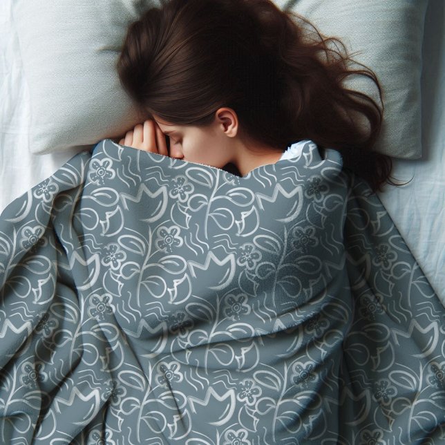 Couverture Polaire Fleurs botaniques Ardoise Gris blanc Motif floral (Créateur téléchargé)