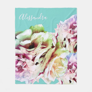 Couverture Polaire Fleurs botaniques pastel bleu rose jaune personnal