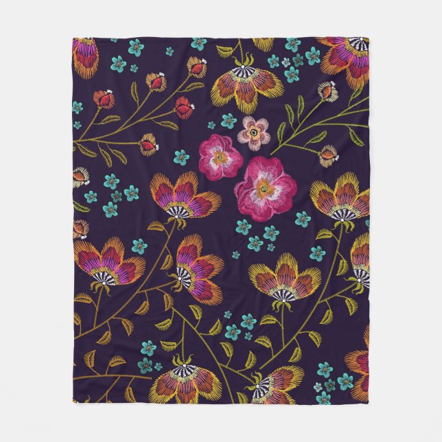 Couverture Polaire Fleurs brodées : mode sans couture motif (Devant)