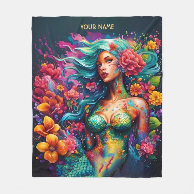 Couverture Polaire Fleurs Casquettes Imaginaires mignonnes de sirène (Devant)