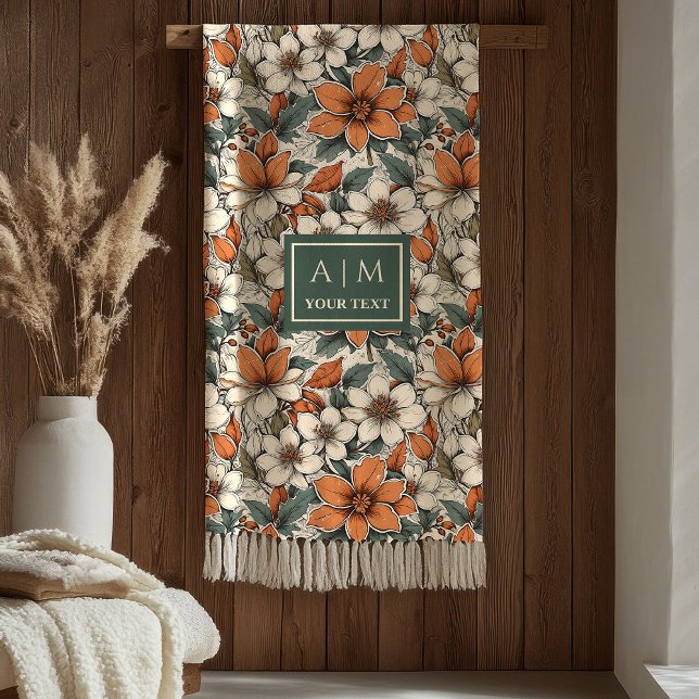 Couverture Polaire Fleurs Chic d'Automne Couleurs Pastel Vert Rouille (Cute Autumn Flowers Pastel Green Rust Colors Blanket

)