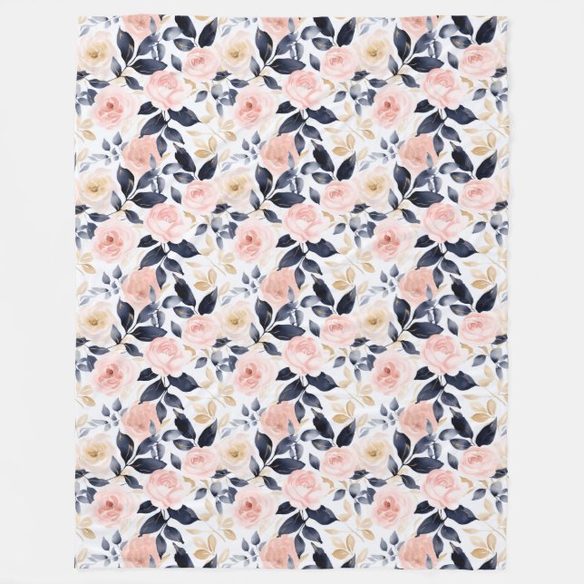 Couverture Polaire Fleurs Chic Rose Bleu Baby Shower (Devant)