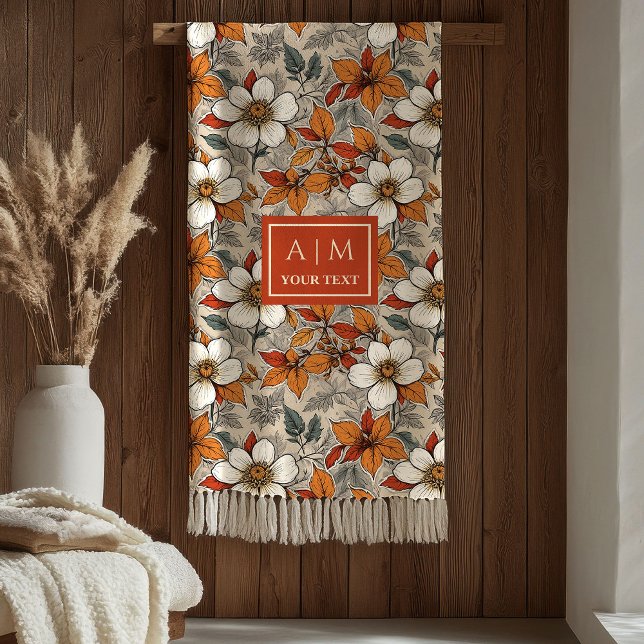 Couverture Polaire Fleurs Classiques d'Automne Vert Olive Terracotta  (Classic Fall Flowers Olive Green Terracotta Blanket

)
