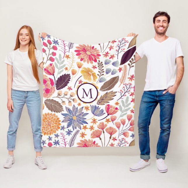 Couverture Polaire Fleurs colorées Abstraites (En situation)