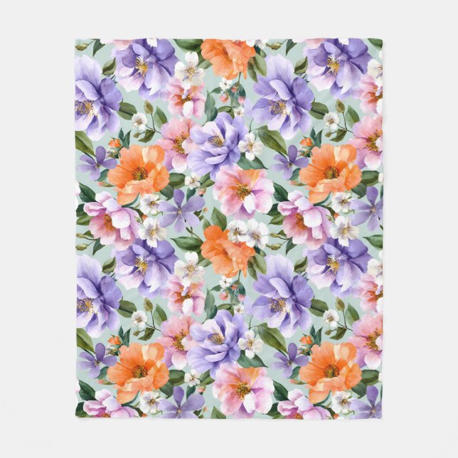 Couverture Polaire Fleurs colorées assourdies Fleur boho  (Devant)