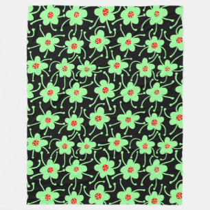 Couverture Polaire Fleurs concurrentes - Mint vert et rouge sur noir