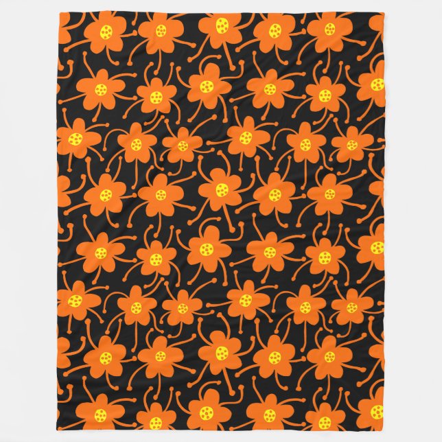 Couverture Polaire Fleurs concurrentes - orange et jaune sur noir (Devant)