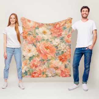 Couverture Polaire fleurs Corail Pêche Romantique Fleur Décoration Ma