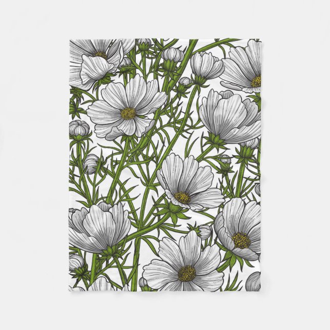 Couverture Polaire Fleurs cosmos blanches (Devant)