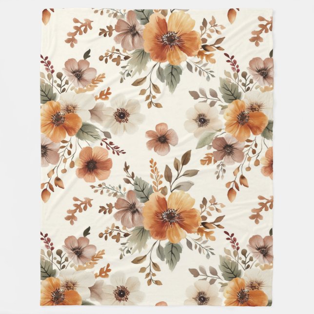 Couverture Polaire Fleurs Crème Orange (Devant)