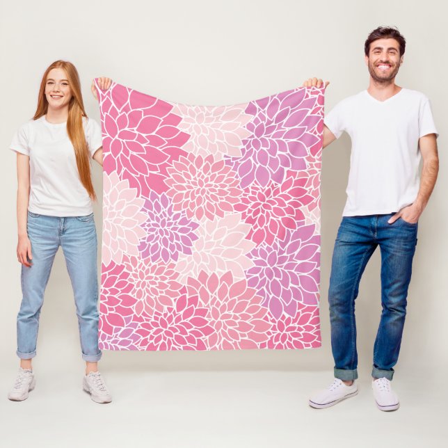 Couverture Polaire Fleurs Dahlia, Motif De Fleurs, Dahlia Rose (En situation)