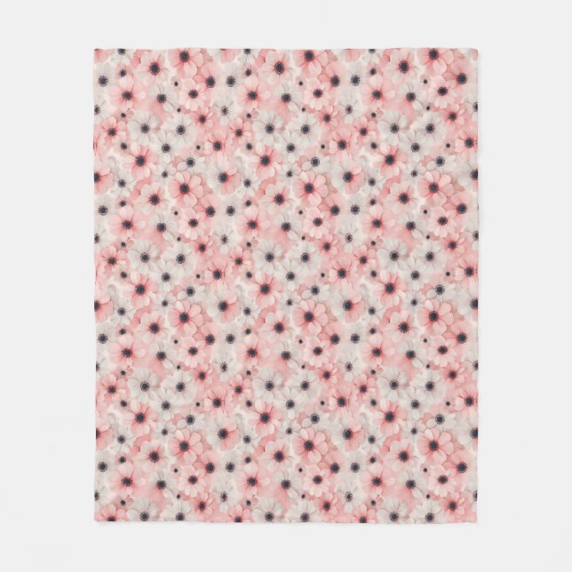 Couverture Polaire Fleurs d'anémone rose pâle et blanc (Devant)