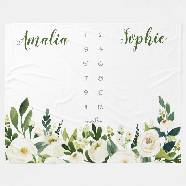 Couverture Polaire Fleurs d'aquarelle de fille jumelle (Devant (Horizontal))