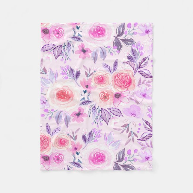 Couverture Polaire Fleurs d'aquarelle et feuilles 3 (Devant)
