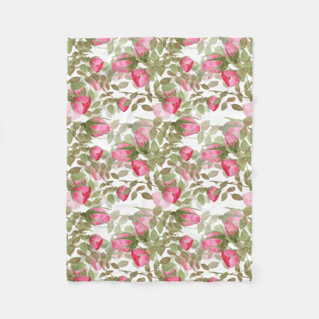 Couverture Polaire Fleurs d'aquarelle rose rose roses romes florales (Devant)