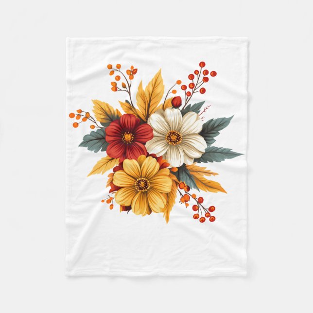 Couverture Polaire Fleurs d'automne - Arrange Floral Rose Blanket Fle (Devant)