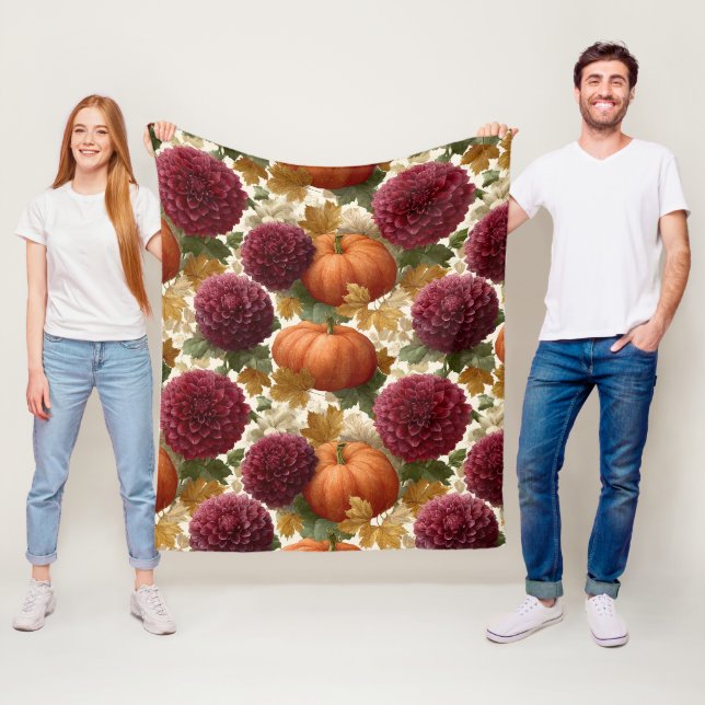 Couverture Polaire Fleurs d'automne citrouilles et bourguignonnes (En situation)