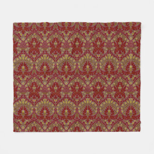 Couverture Polaire Fleurs d'Automne Vintage Rouge Or William Morris