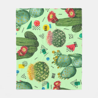 Couverture Polaire Fleurs de cactus : Aquarelle Arrière - plan géomét