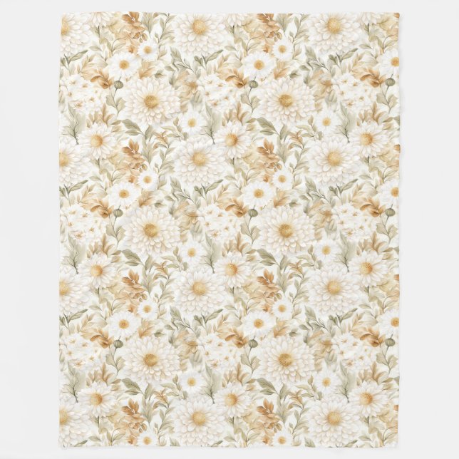 Couverture Polaire Fleurs de campagne blanches or crème (Devant)