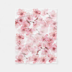 Couverture Polaire Fleurs de cerisier rose blanc