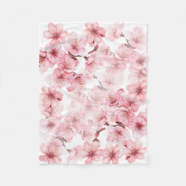 Couverture Polaire Fleurs de cerisier rose blanc (Devant)
