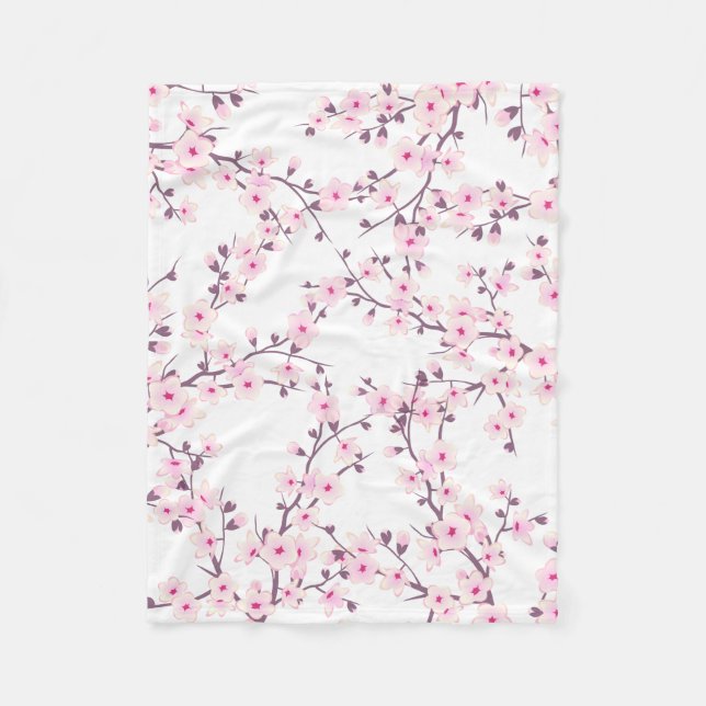 Couverture Polaire Fleurs de cerisier rose blanc (Devant)