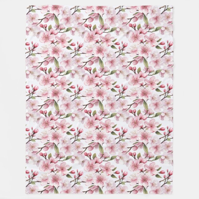 Couverture Polaire Fleurs de cerisier roses jolies (Devant)