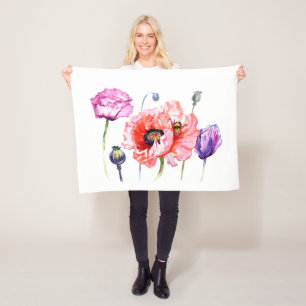 Couverture Polaire Fleurs de champ de pavot de pavots, art floral