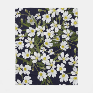 Couverture Polaire Fleurs de champs blancs : motif vintage.