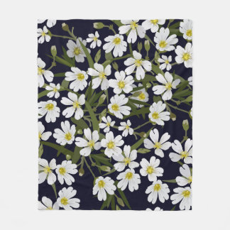 Couverture Polaire Fleurs de champs blancs : motif vintage.