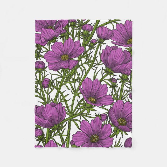 Couverture Polaire Fleurs de cosmos violet (Devant)