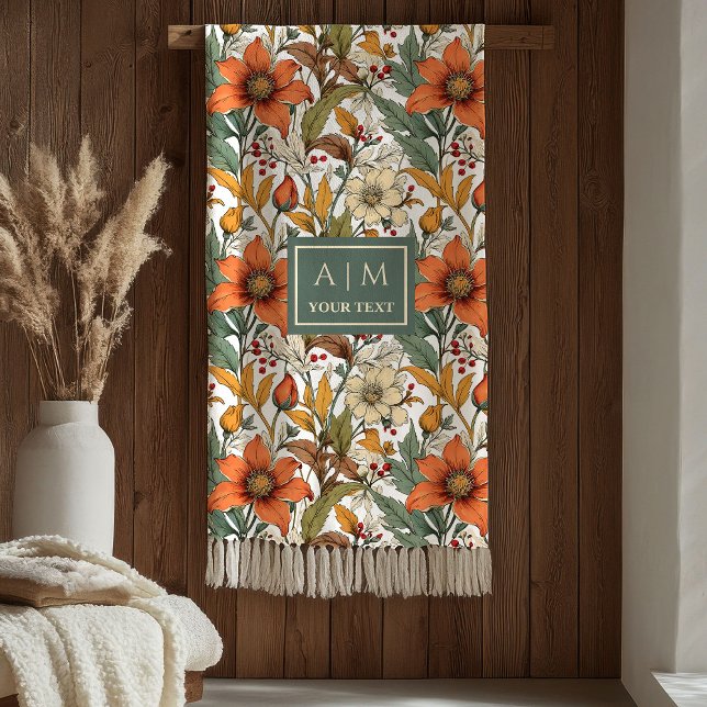 Couverture Polaire Fleurs de fin d'automne Vert olive Terracotta Acce (Soft Fall Flowers Olive Green Terracotta Accent Blanket)