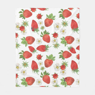 Couverture Polaire Fleurs de fraises : Aquarelle Art sans fil