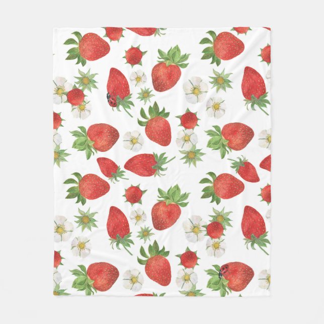 Couverture Polaire Fleurs de fraises : Aquarelle Art sans fil (Devant)