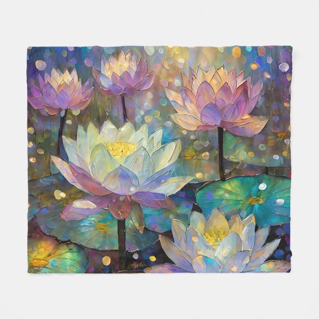 Couverture Polaire Fleurs de lotus délicates fleurissant dans la neig (Devant (Horizontal))