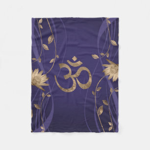 Couverture Polaire Fleurs de Lotus d'or de symbole de l'OM sur le