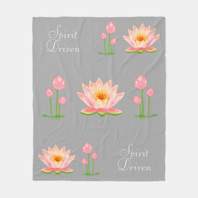 Couverture Polaire Fleurs de Lotus rose sur gris argenté clair (Devant)