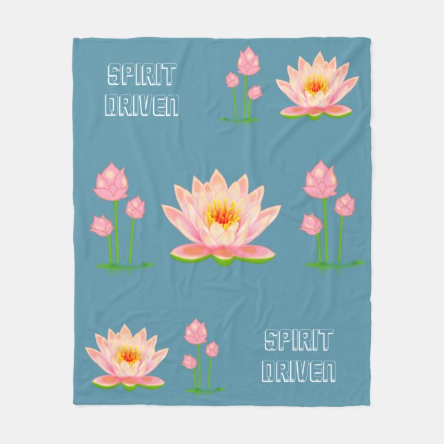 Couverture Polaire Fleurs de lotus roses sur plaid sarcelle (Devant)