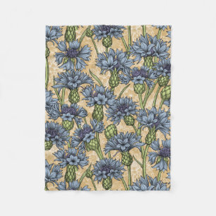 Couverture Polaire Fleurs de maïs bleues, fleurs sauvages sur le jaun