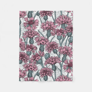 Couverture Polaire Fleurs de maïs roses, fleurs sauvages sur blanc