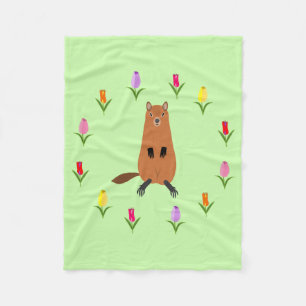 Couverture Polaire Fleurs de marmotte et de tulipe mignonnes