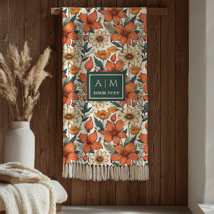 Couverture Polaire Fleurs de modern automne sauge pastel olive rouill