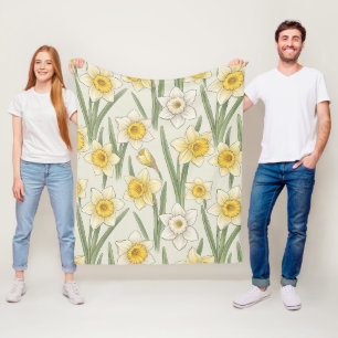 Couverture Polaire Fleurs de Narcisse Jaune Vintage sur Fond Ivoire