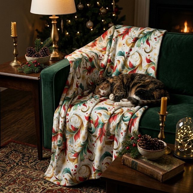 Couverture Polaire Fleurs de Noël tourbillonnées (Créateur téléchargé)
